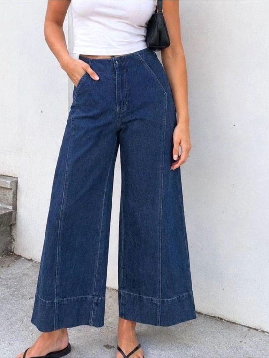 Cider Denim - Cider Wide Leg Cropped Seam Panel Blue Denim 70’s Style Jeans, Size Medium